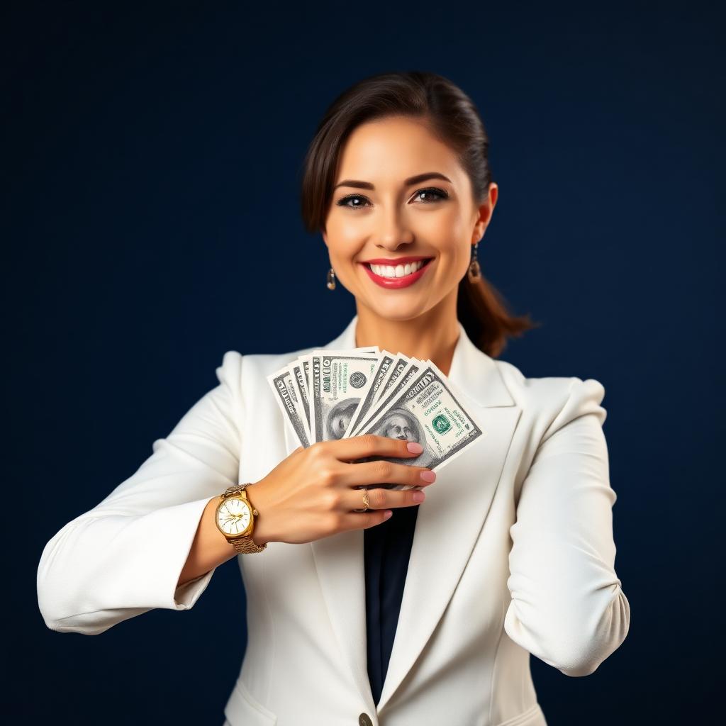 V7 — Woman 30s, white blazer, Rolex