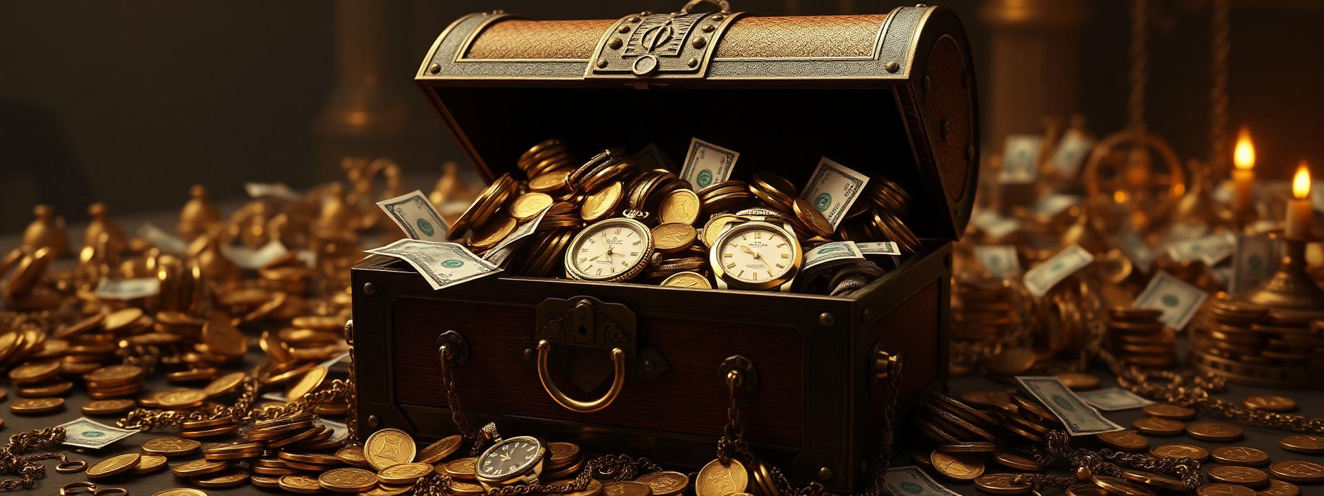 V4 — Treasure chest: gold coins, Rolex, jewelry — wealth banner wealth-banner-4 (Treasure) illustrating make money online with affiliate links. A visual guide to highest paying affiliate programs that help creators turn website clicks into cash through lifetime referral commissions. Featured on the Best Affiliate Links directory of high value affiliate links, Rakuten Advertising affiliate deals, PartnerStack SaaS affiliate program, and Awin global affiliate marketplace offers. Perfect for content creator monetization, influencer income streams, and TikTok creator affiliate revenue looking to earn passive income online. Explore insurance lead referral bonuses, fintech affiliate revenue share, and AI tools affiliate program alongside classic Rakuten Advertising affiliate deals inventory. Every listing is a link farm curation done right focused on partner referral program Make Money Online with www.Best-Affilliate-Links.com.