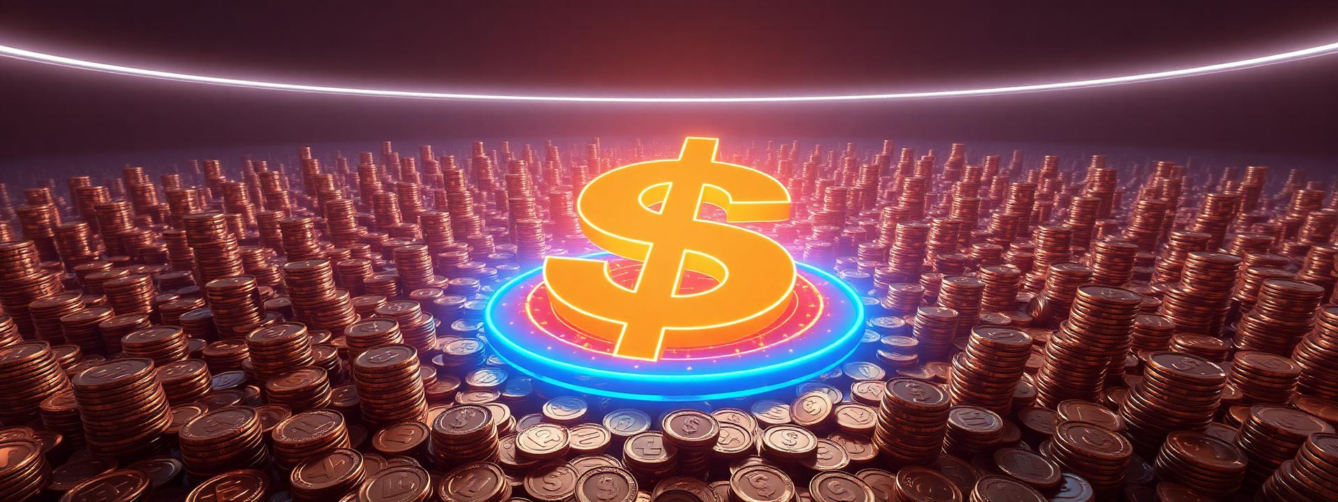V73 — Giant floating gold $ hologram over sea of coins + cash — wealth banner wealth-banner-73 (Futuristic) illustrating make money online with affiliate links. A visual guide to high value affiliate links that help creators earn passive income online through generous referral bounty payouts. Featured on the Best Affiliate Links directory of highest paying affiliate programs, ShareASale merchant network, Impact.com partnerships network, and CJ Affiliate publisher network offers. Perfect for blogger affiliate income, newsletter monetization strategy, and podcast sponsor and affiliate income looking to turn website clicks into cash. Explore web hosting affiliate commissions, VPN partner program bounties, and credit card affiliate CPA payouts alongside classic ShareASale merchant network inventory. Every listing is a the smart creator's affiliate toolkit Make Money Online with www.Best-Affilliate-Links.com.