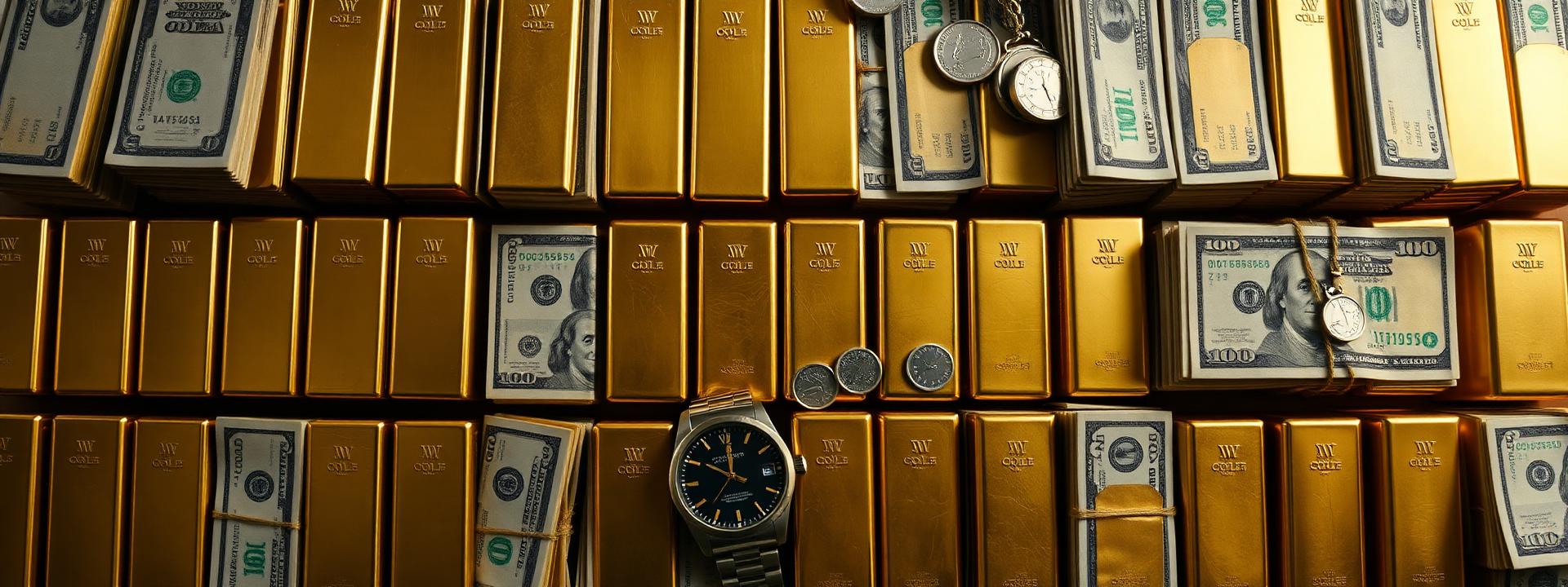 V79 — Top-down editorial flat lay: gold rows, cash, silver, Rolex — wealth banner wealth-banner-79 (Luxury) illustrating make money online with affiliate links. A visual guide to premium affiliate marketing links that help creators monetize your website traffic through flat rate referral bonuses. Featured on the Best Affiliate Links directory of hand picked affiliate link directory, ShareASale merchant network, Impact.com partnerships network, and CJ Affiliate publisher network offers. Perfect for YouTube description affiliate links, Instagram bio link money, and blogger affiliate income looking to make money online. Explore e-commerce affiliate storefront, SaaS affiliate program payouts, and web hosting affiliate commissions alongside classic ShareASale merchant network inventory. Every listing is a your complete affiliate link directory focused on referral commissions of Make Money Online with www.Best-Affilliate-Links.com.