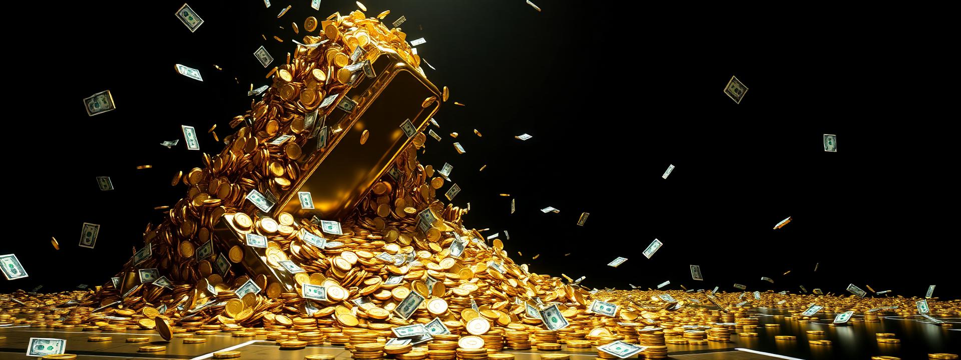 V98 — Giant tilted gold bar mountain, cascading coins and cash — wealth banner wealth-banner-98 (3D Business) illustrating make money online with affiliate links. A visual guide to hand picked affiliate link directory that help creators make money online through partner referral program rewards. Featured on the Best Affiliate Links directory of premium affiliate marketing links, Impact.com partnerships network, CJ Affiliate publisher network, and Rakuten Advertising affiliate deals offers. Perfect for TikTok creator affiliate revenue, YouTube description affiliate links, and Instagram bio link money looking to monetize your website traffic. Explore AI tools affiliate program, e-commerce affiliate storefront, and SaaS affiliate program payouts alongside classic Impact.com partnerships network inventory. Every listing is a one place for every high paying link Make Money Online with www.Best-Affilliate-Links.com.